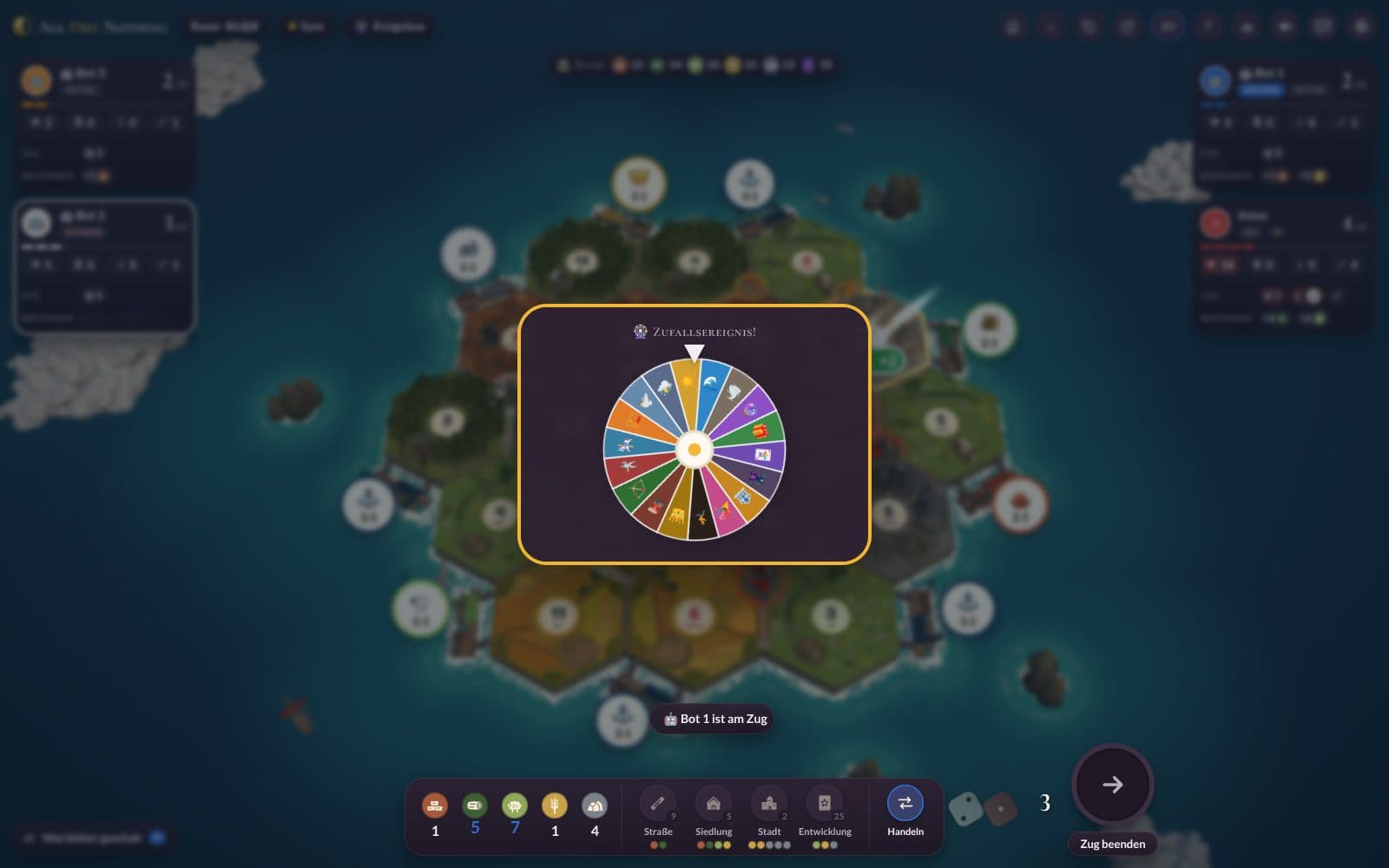 Random event “Royal tribute”: every player gives 1 to 3 cards to the bank